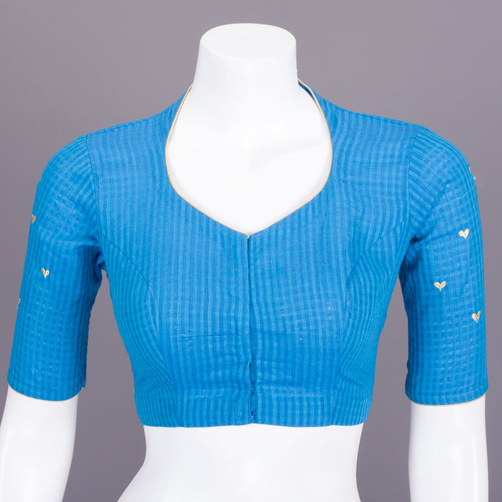 Blue Slub Cotton Embroidered Blouse