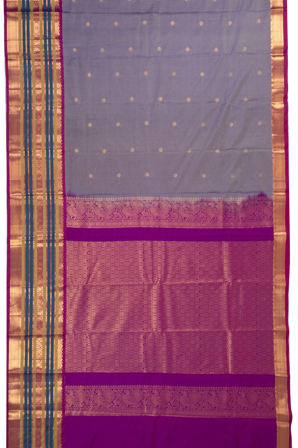 Dual Tone Grey Kanjivaram Silk Saree with Contrast Pallu 10073873