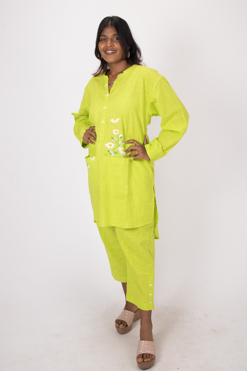 Lime Green Handcrafted Cotton Co-order Set 10071219