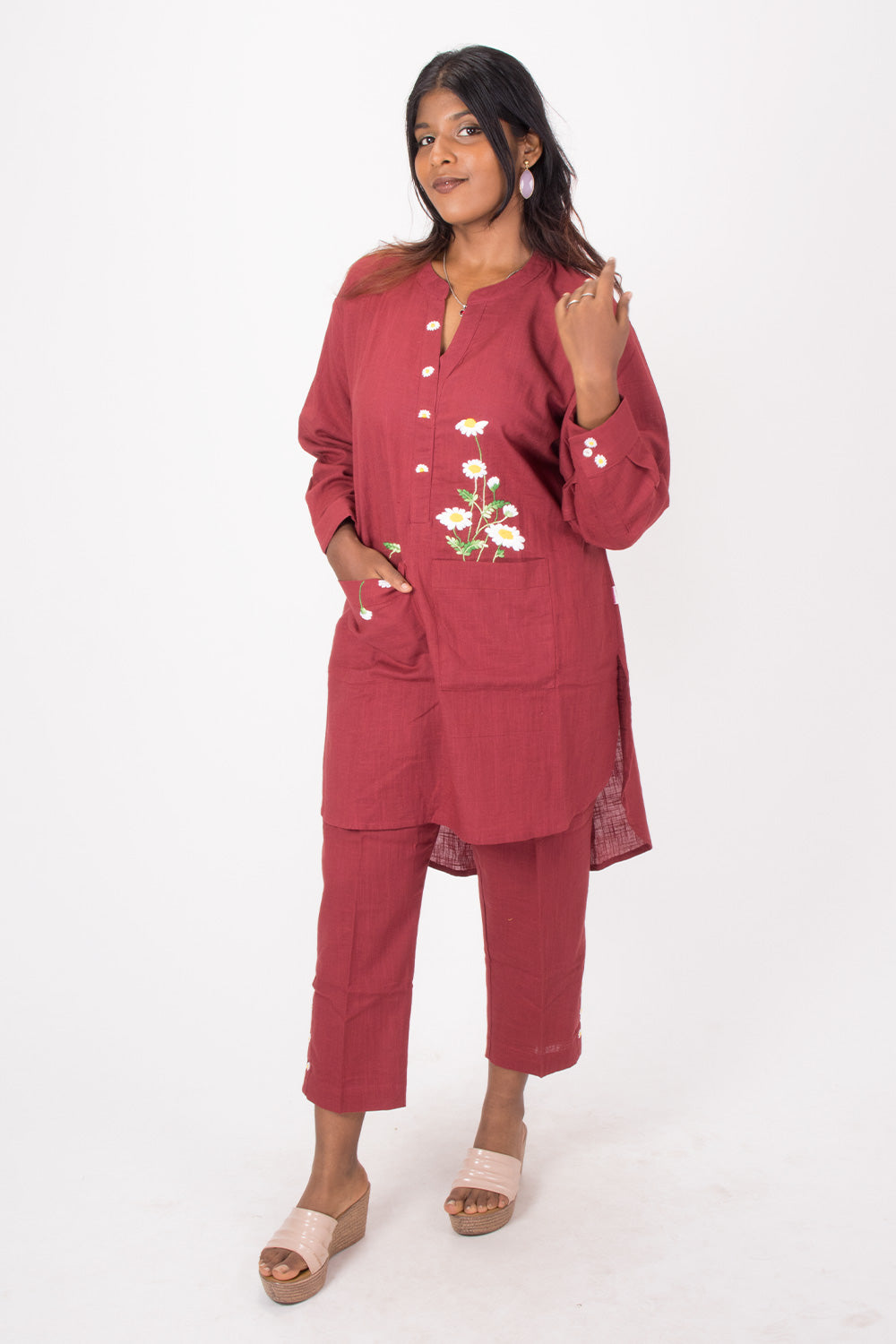 Maroon Handcrafted Cotton Co-order Set 10071221