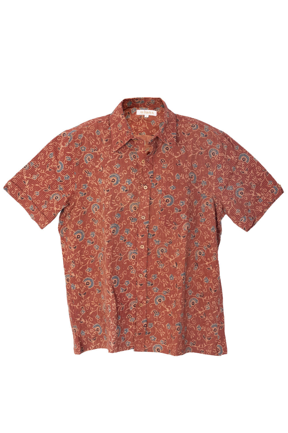 Brown Half Sleeve Ajrakh Printed Cotton Mens Shirt 10072988