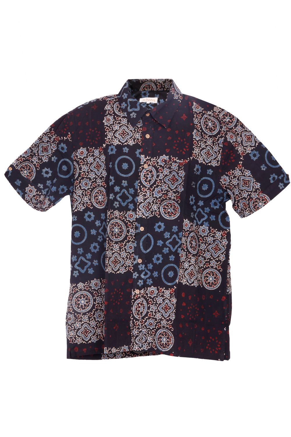 Black Half Sleeve Ajrakh Printed Cotton Mens Shirt 10072989