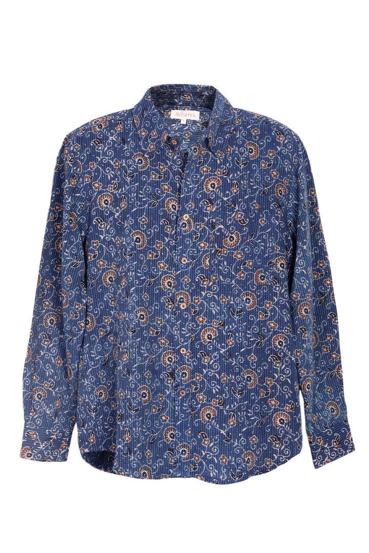 Blue Full Sleeve Ajrakh Printed Cotton Mens Shirt 10072999