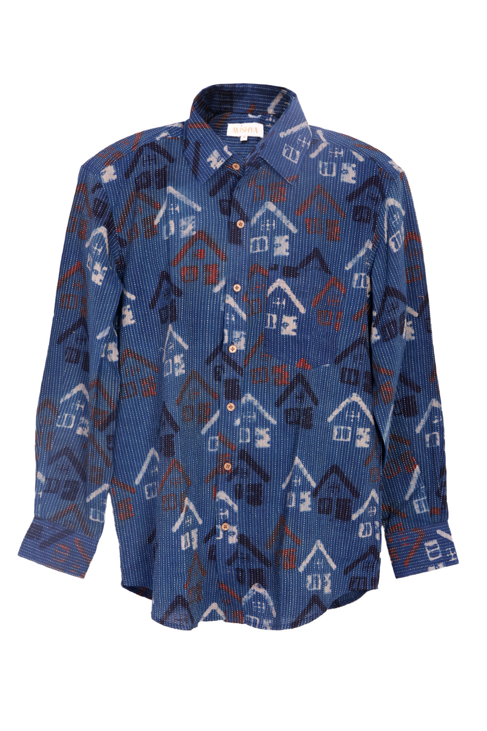 Blue Full Sleeve Ajrakh Printed Cotton Mens Shirt 10073002