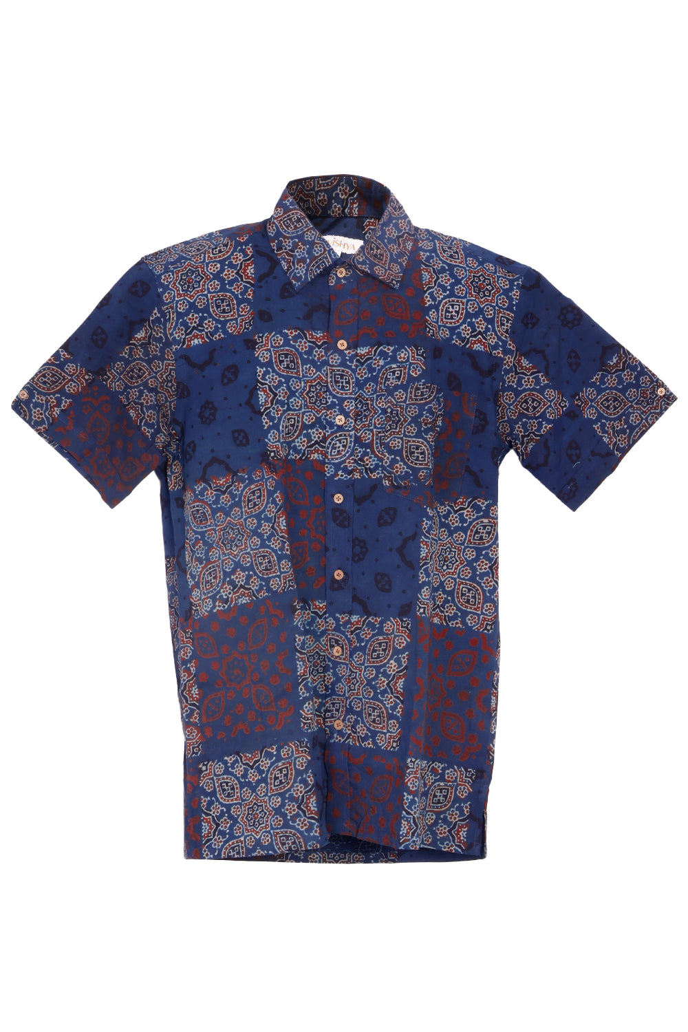 Blue Half Sleeve Ajrakh Printed Cotton Mens Shirt 10073048