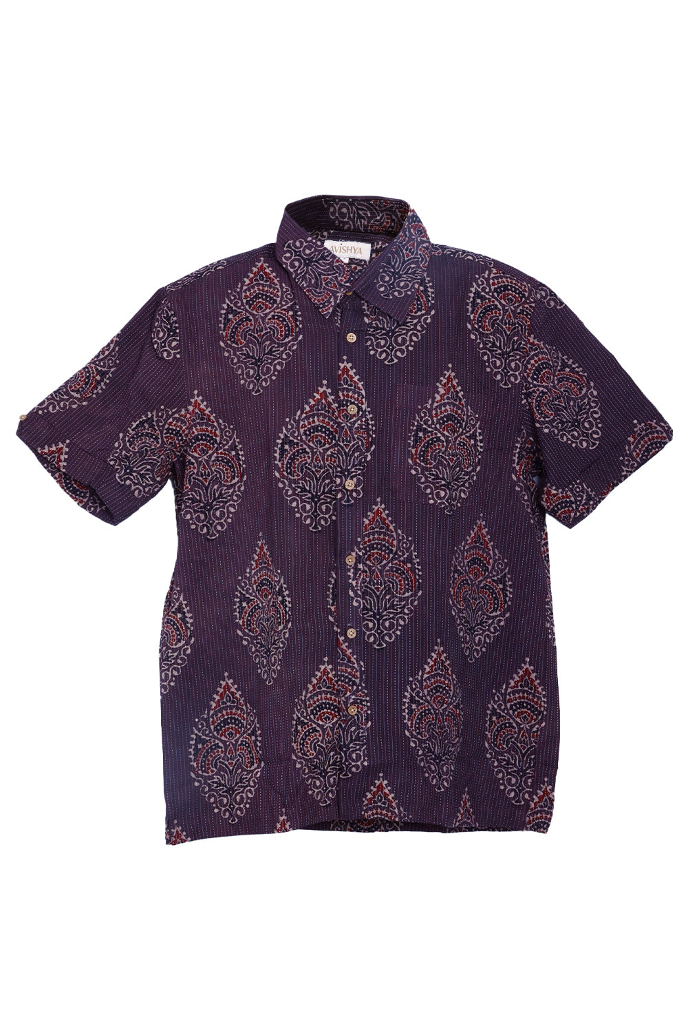 Brown Half Sleeve Ajrakh Printed Cotton Mens Shirt 10073053