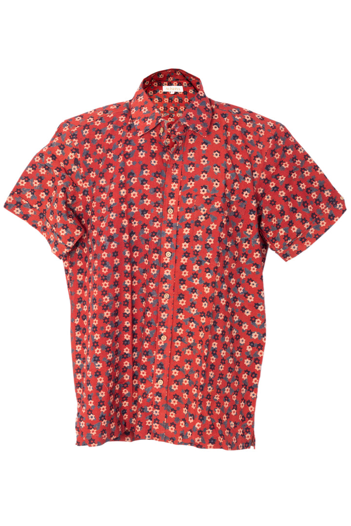 Red Half Sleeve Ajrakh Printed Cotton Mens Shirt 10073171