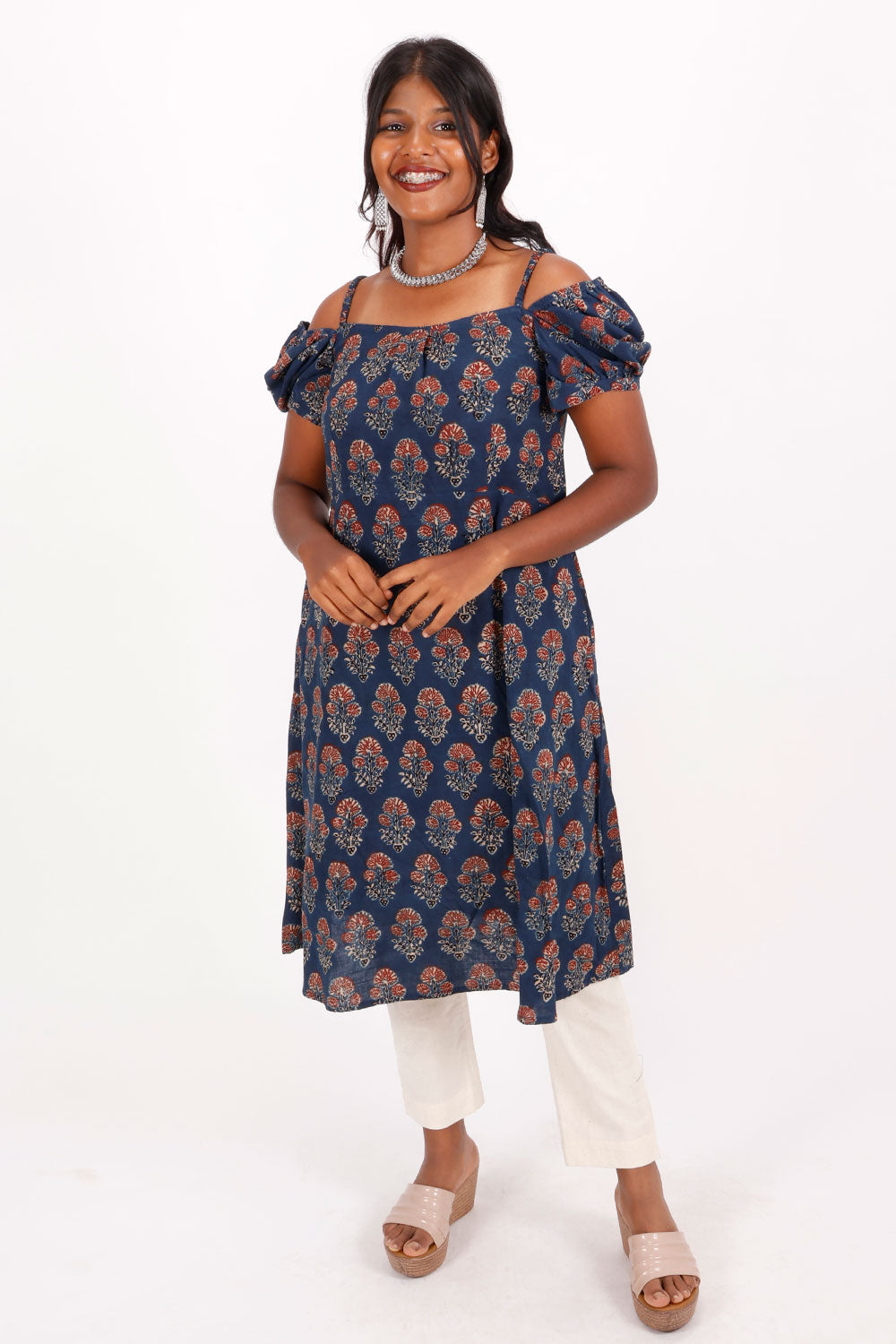 Blue Hand Block Printed Cotton Kurta