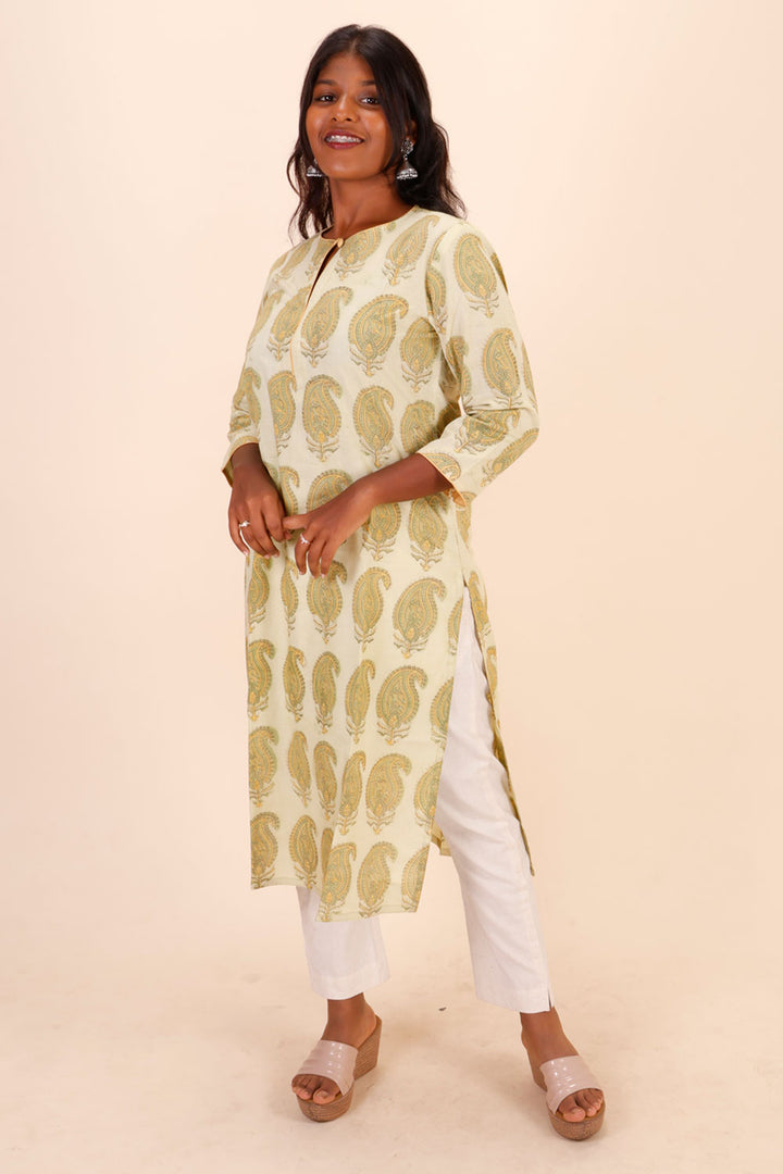 Beige Vanaspathi Handblock Printed Cotton Kurta