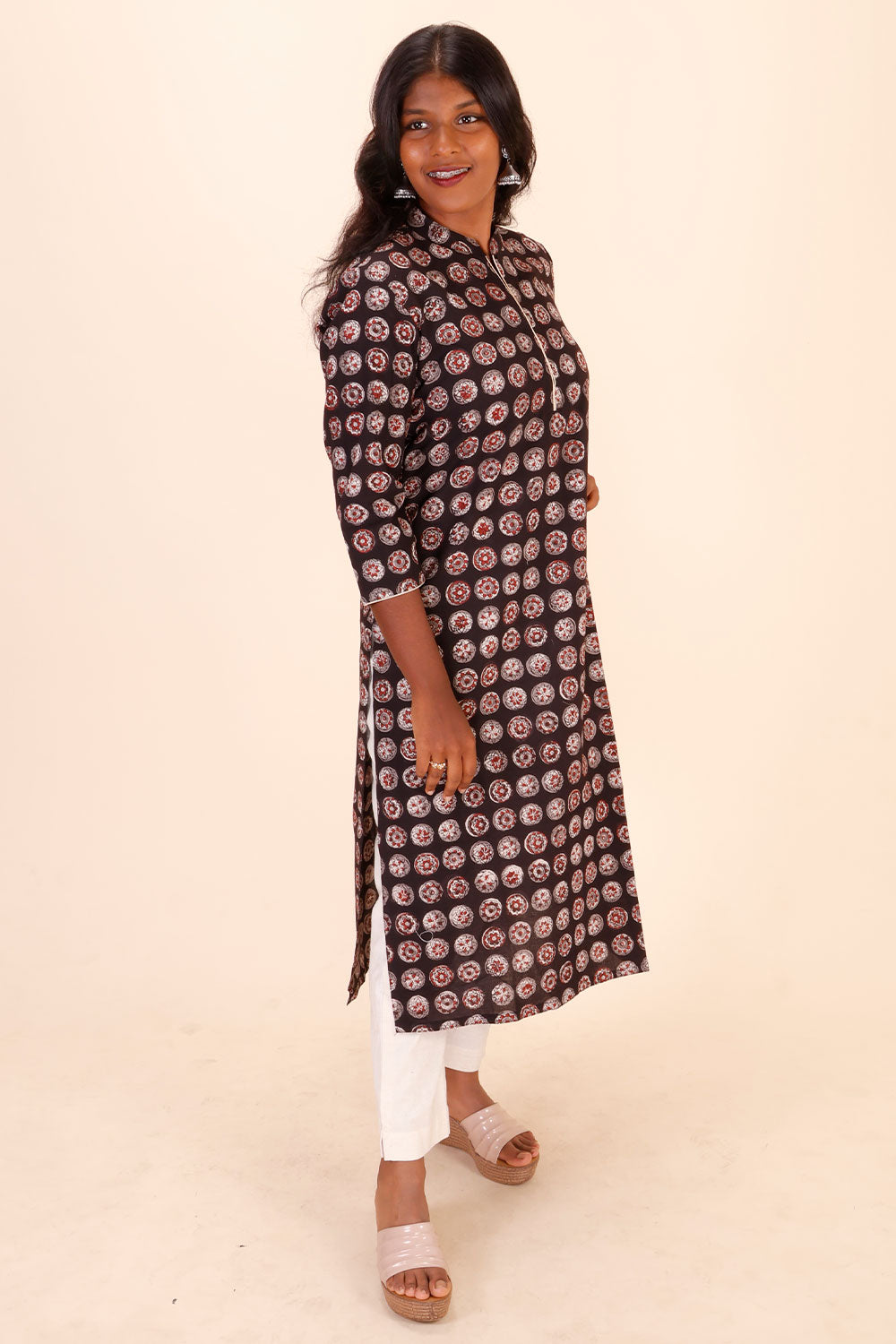 Black Handblock Printed Cotton Kurta