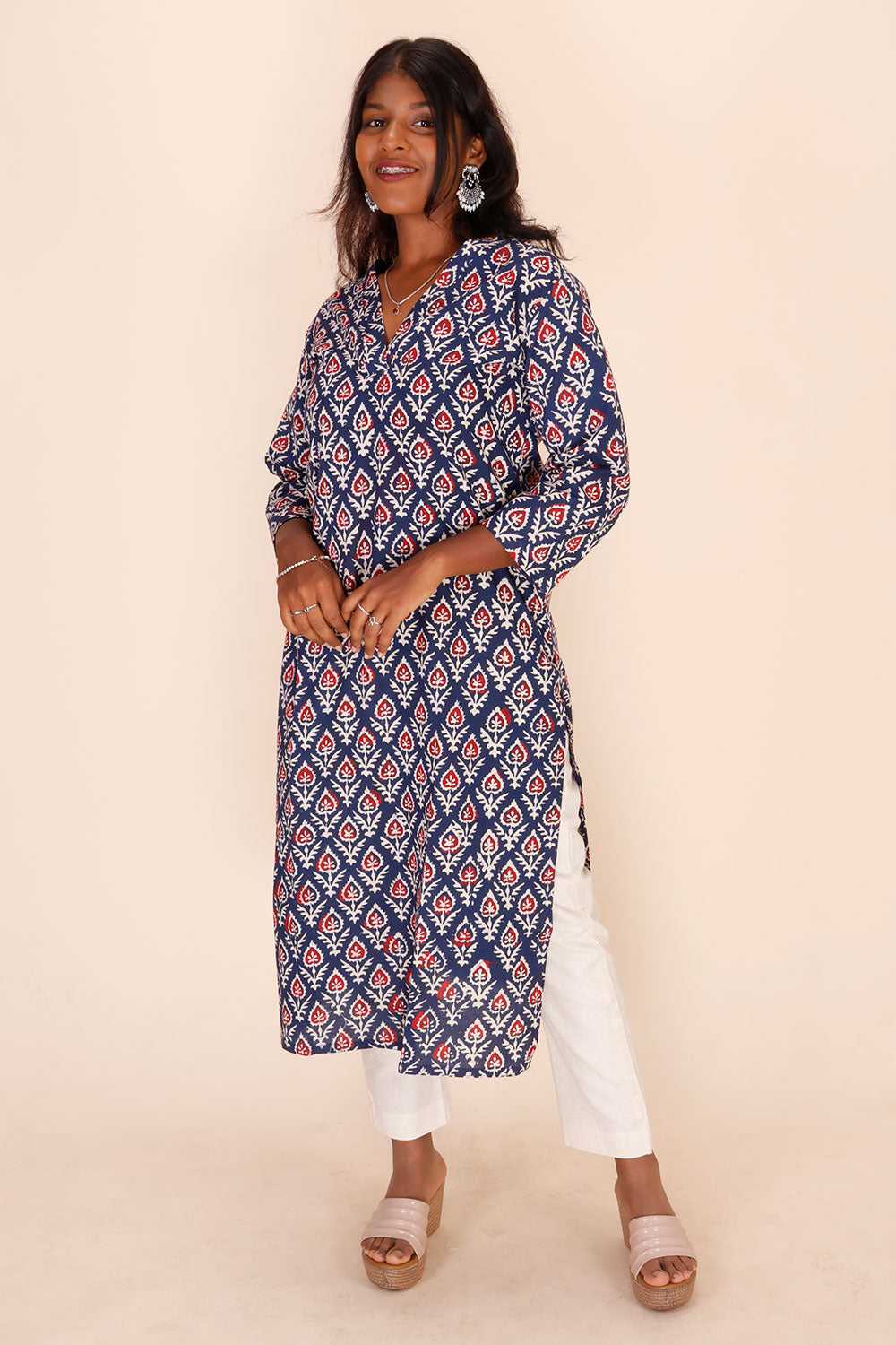 Blue Handblock Printed Cotton Kurta 