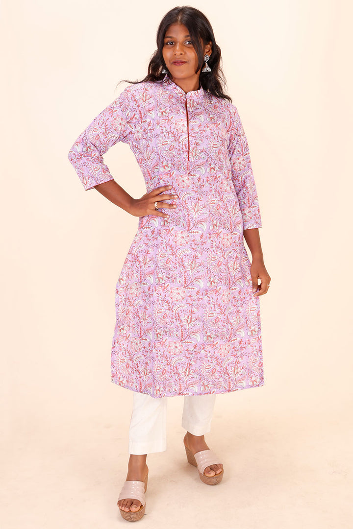 Lavender Handblock Printed Cotton Kurta