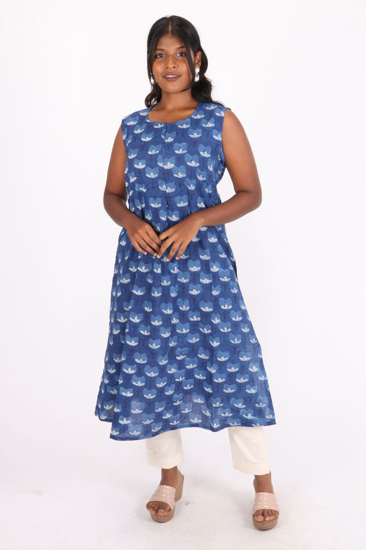 Blue Jahota Hand Block Cotton Kurta 