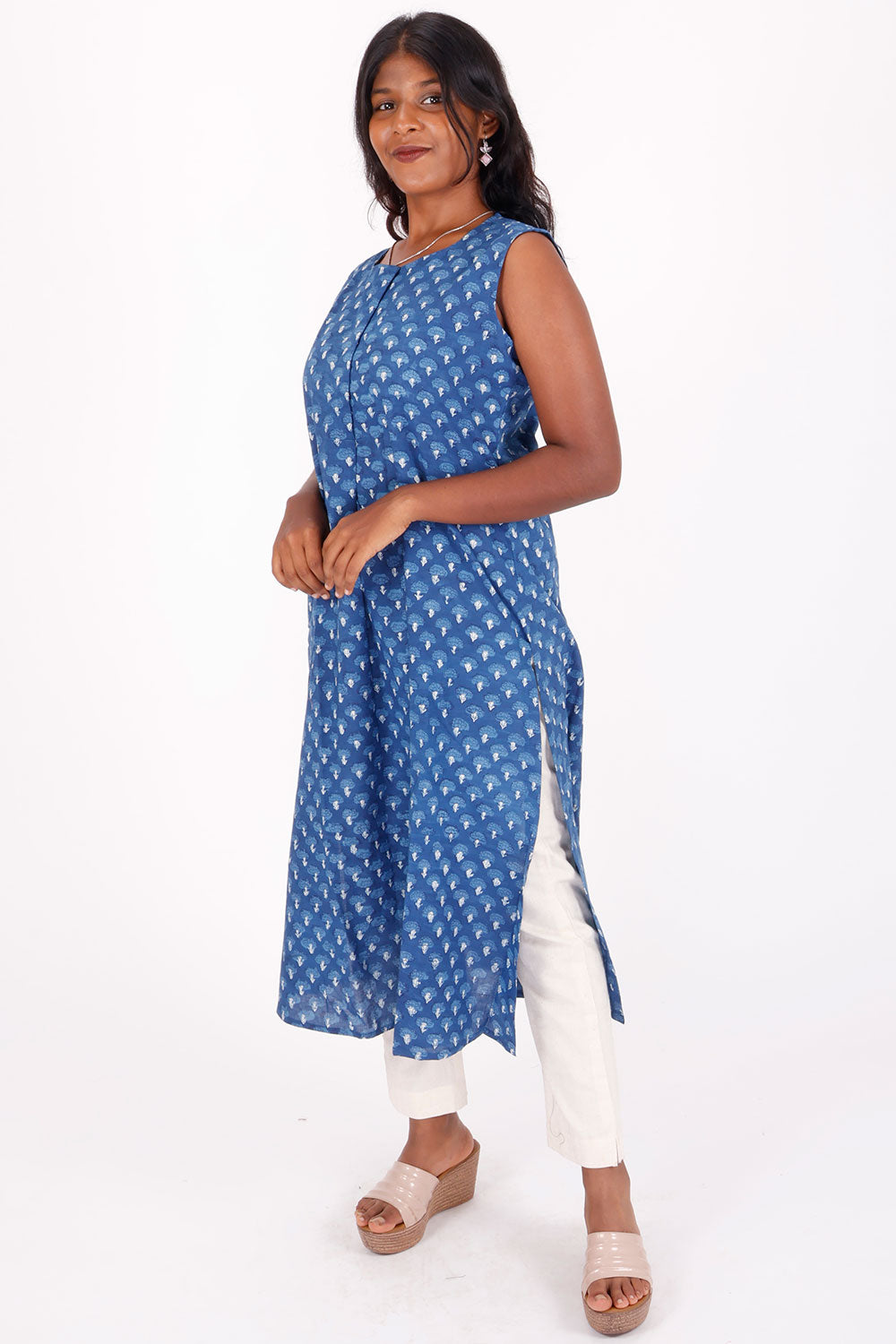 Blue Jahota Hand Block Cotton Kurta 