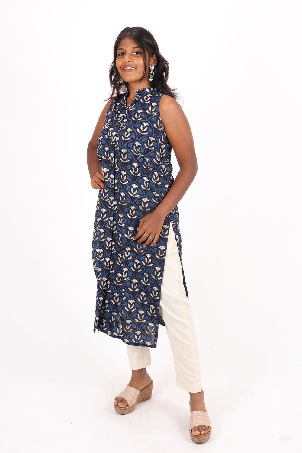 Blue Jahota Printed Cotton Kurta