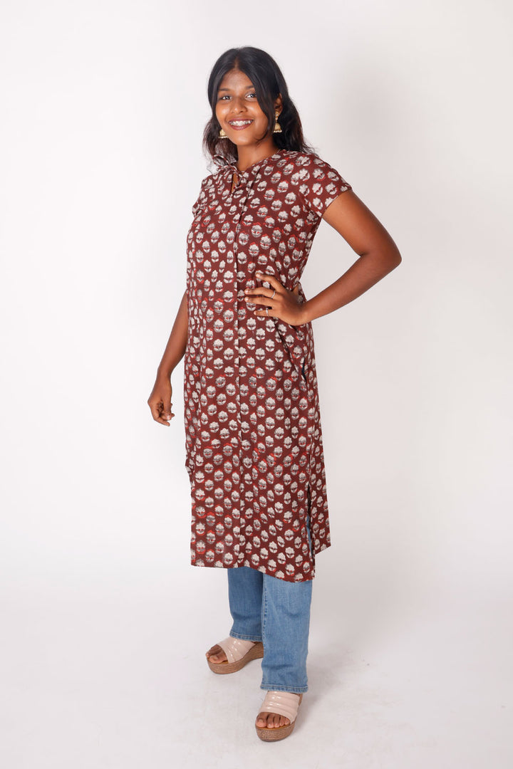 Brown Jahota Hand Block Printed Cotton Kurta 