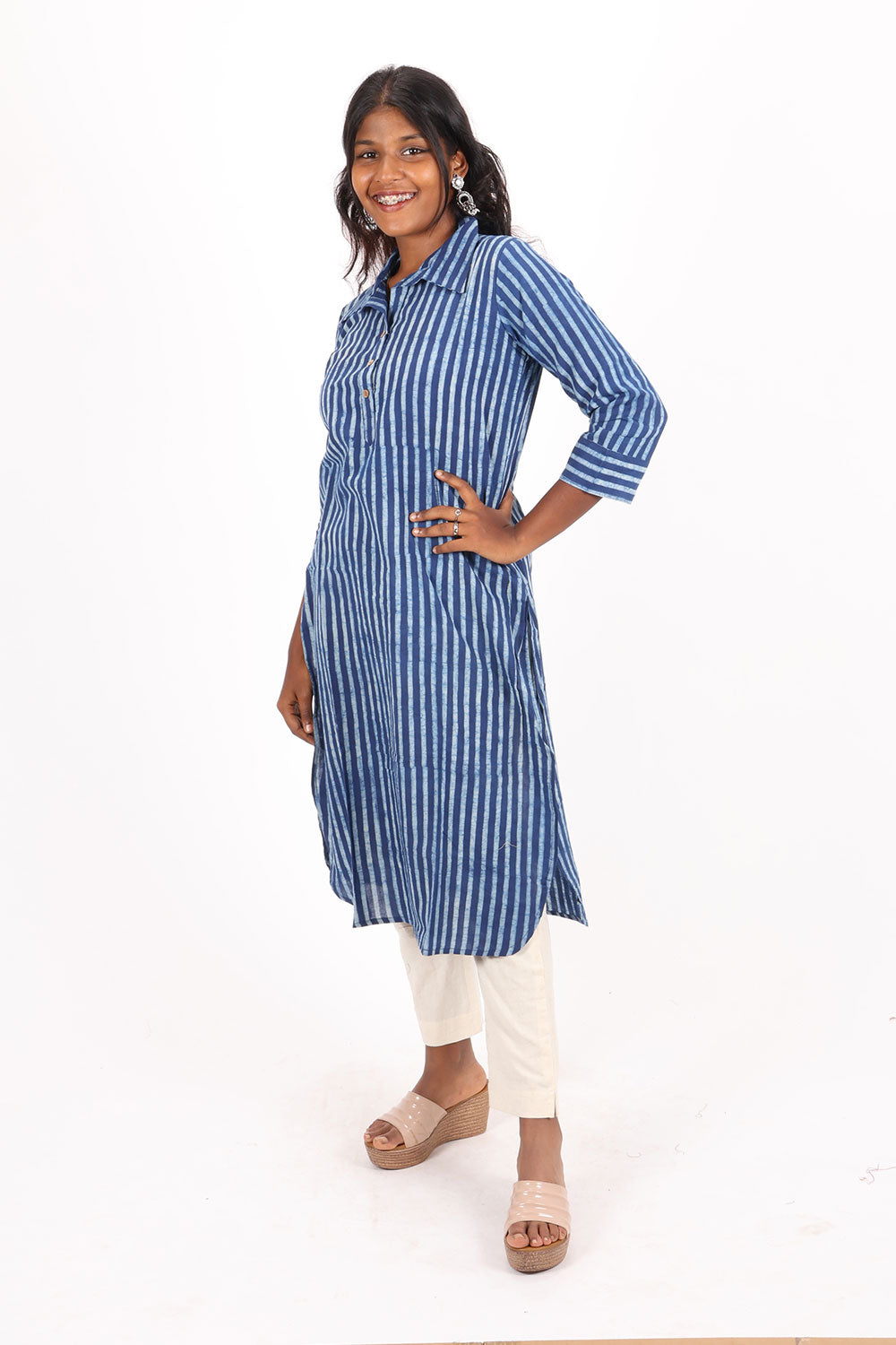 Indigo Hand Printed Cotton Kurta