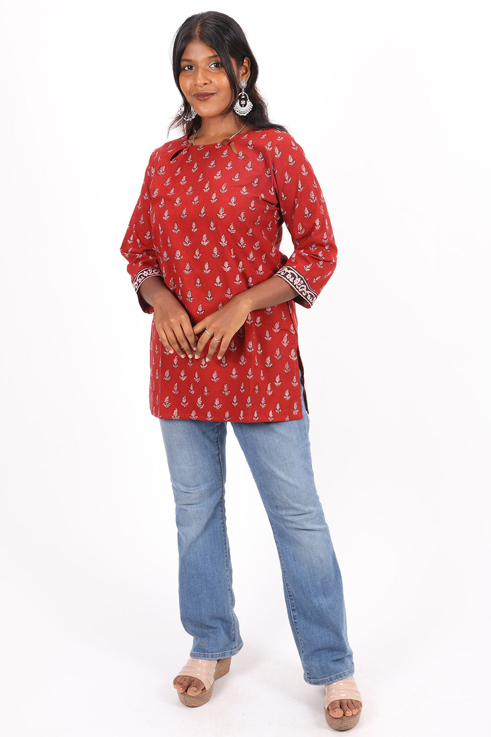 Red Bagh Printed Cotton Kurti