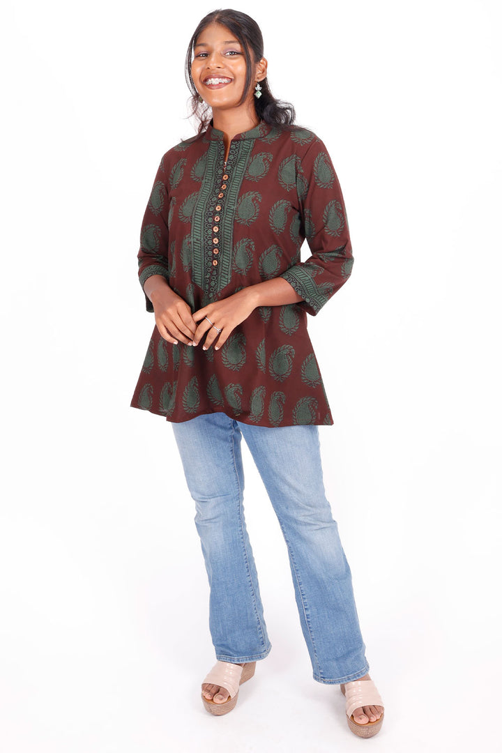 Brown Bagh Printed Cotton Kurti 