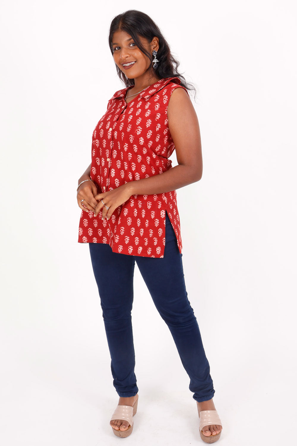 Red Bagh Printed Cotton Kurti