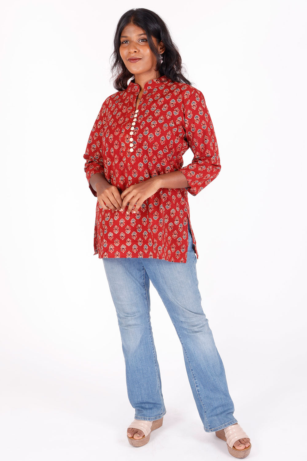 Red Ajrakh Printed Cotton Kurti