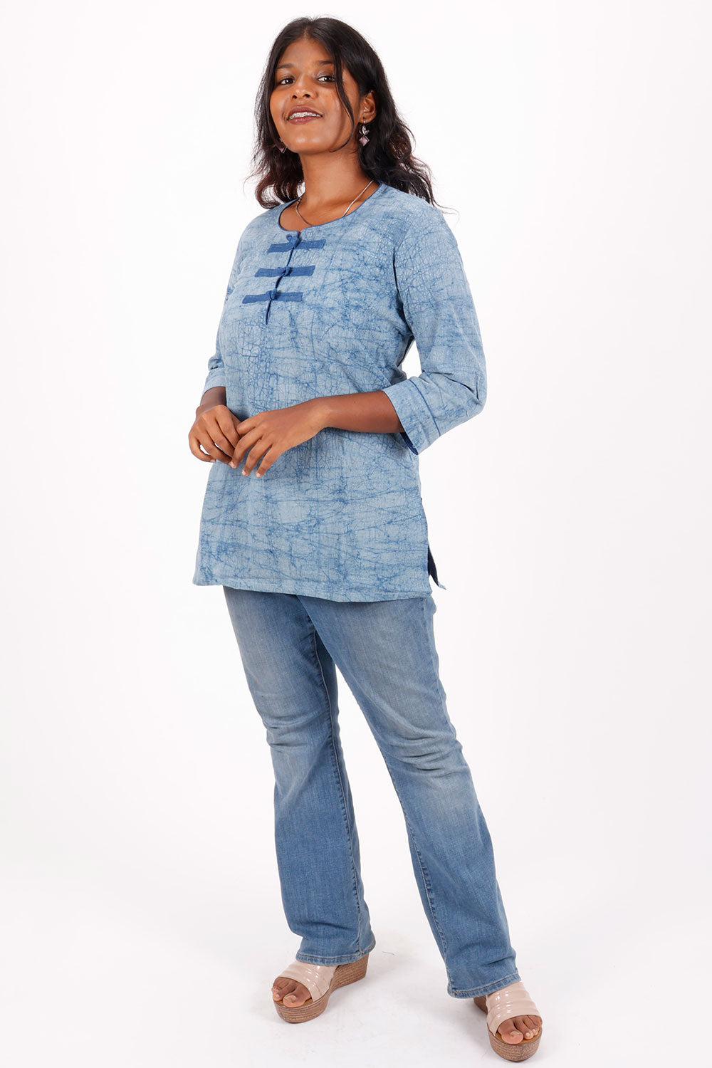 Indigo Hand Block Printed Cotton Kurti