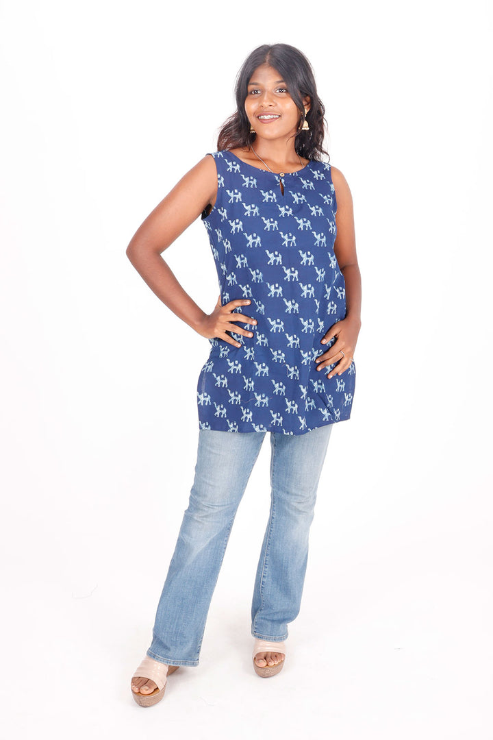 Indigo Hand Block Printed Cotton Kurti