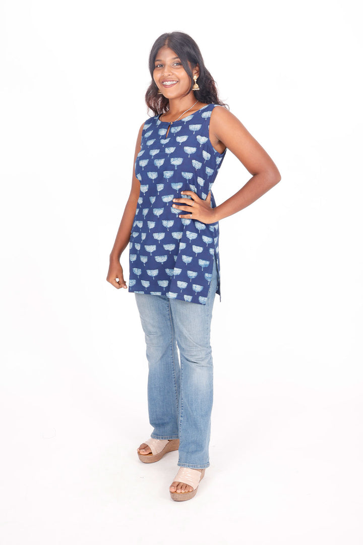 Indigo Hand Block Printed Cotton Kurti