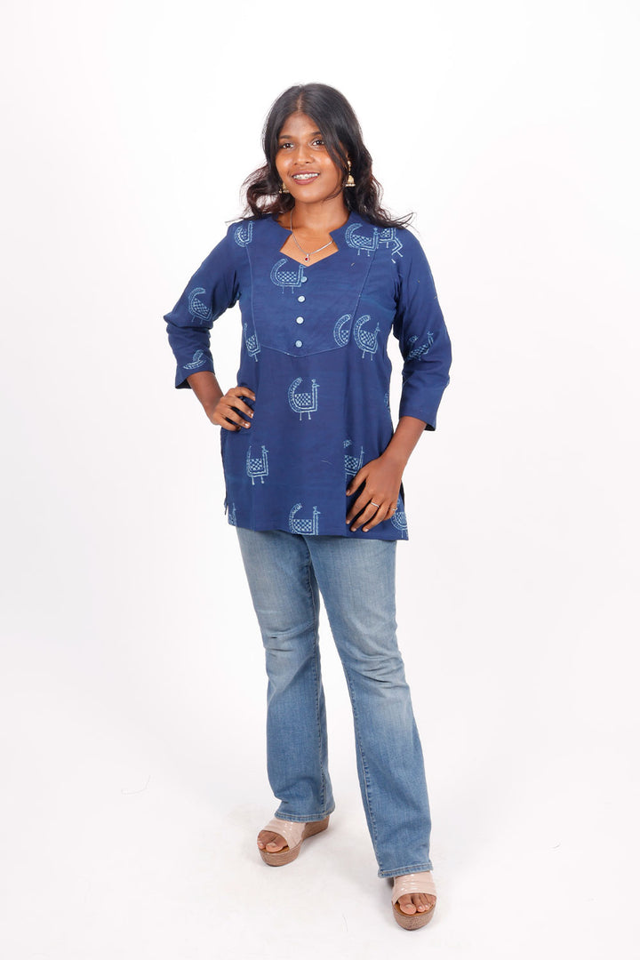 Indigo Hand Block Printed Cotton Kurti