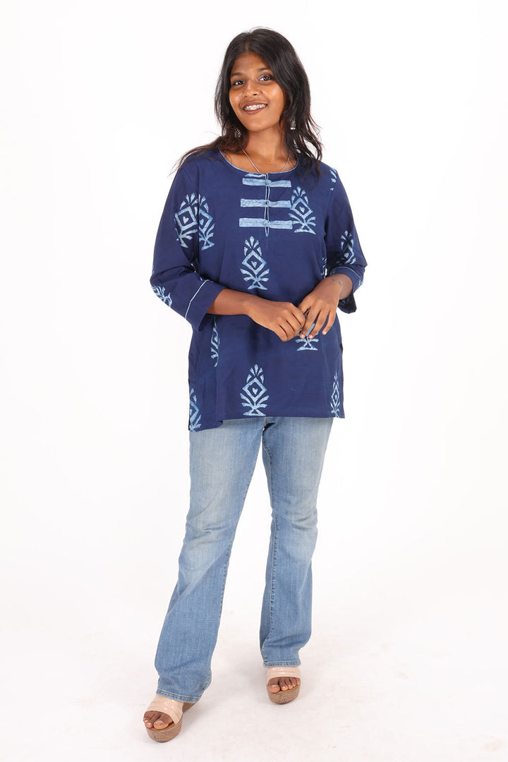 Indigo Hand Block Printed Cotton Kurti