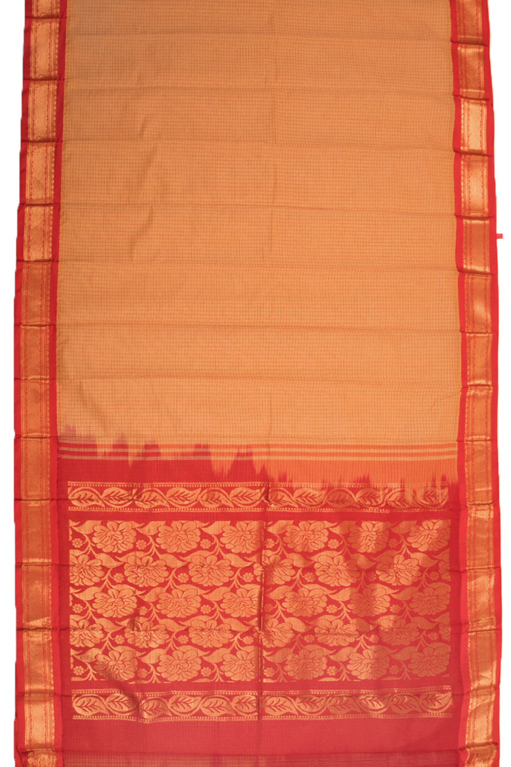 Brown Handloom Gadwal Kuttu Cotton Saree Without Blouse