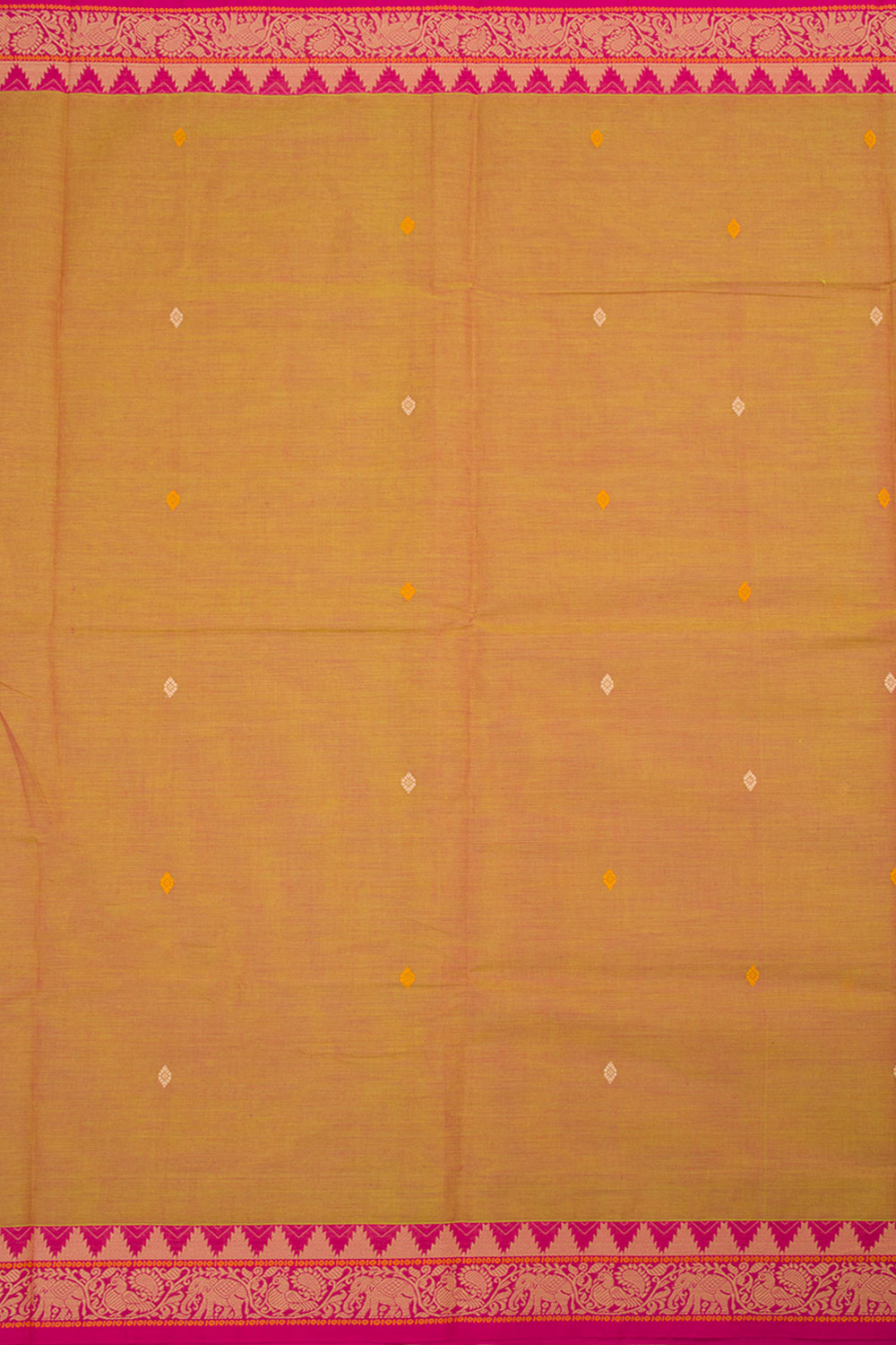 Peachish Yellow Handwoven Kanchi Cotton Saree 10063469