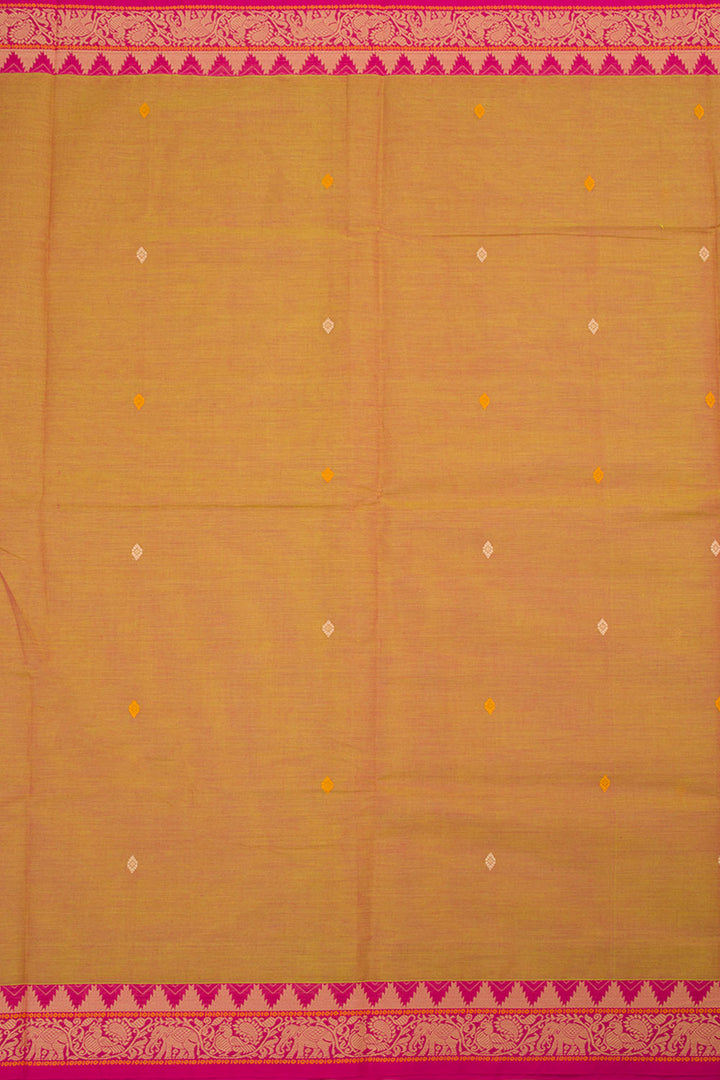 Peachish Yellow Handwoven Kanchi Cotton Saree 10063469