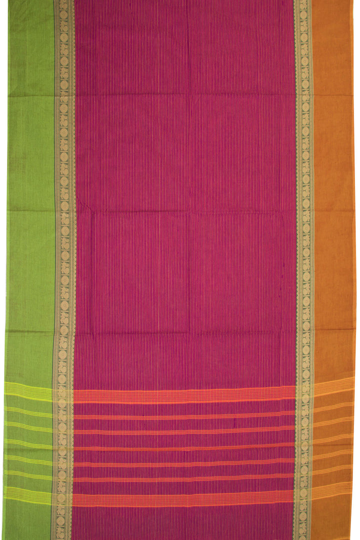 Wine Maroon Handwoven Kanchi Cotton Saree Without Blouse 10070899 - Avishya