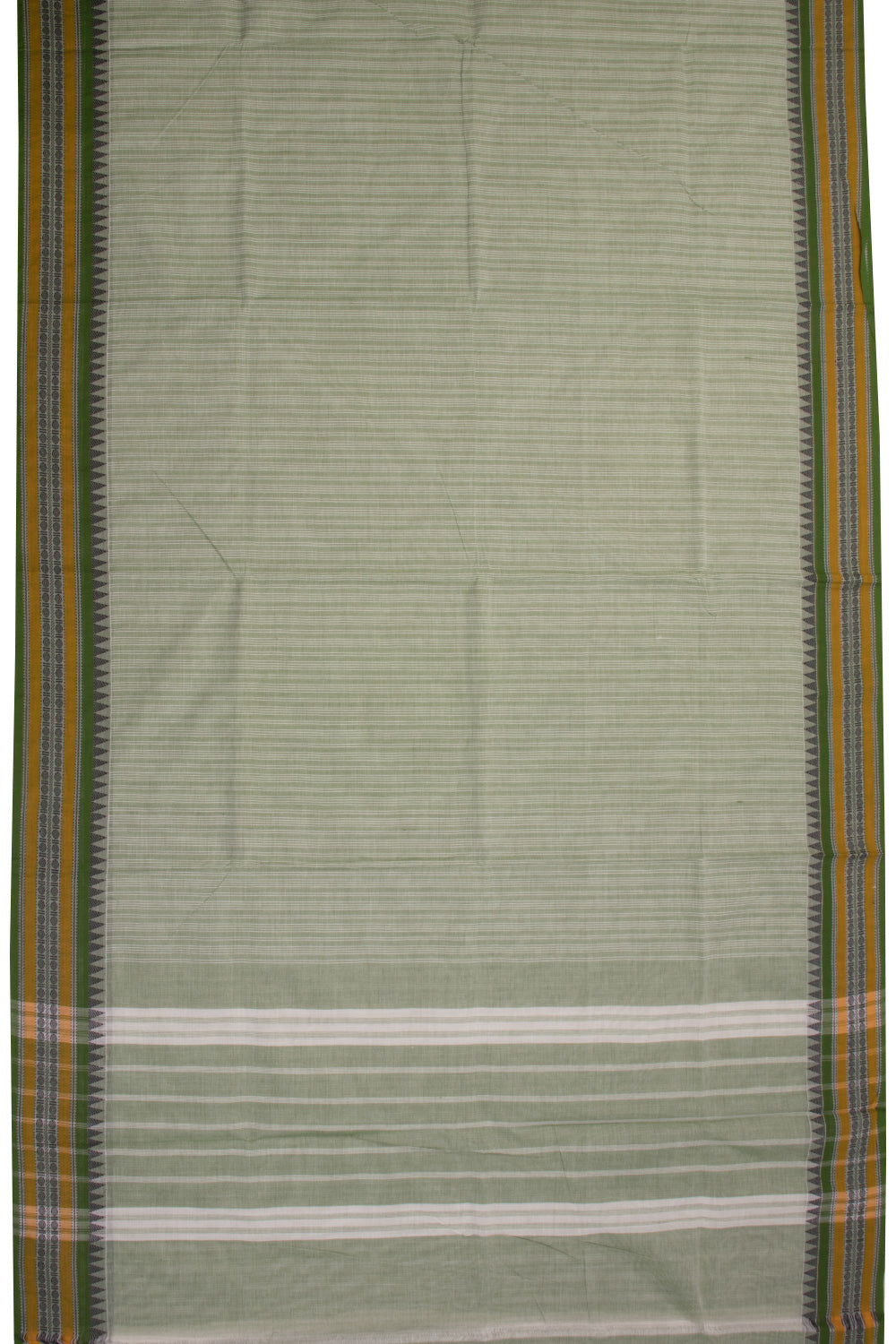 Laurel Green Handwoven Kanchi Cotton Saree Without Blouse