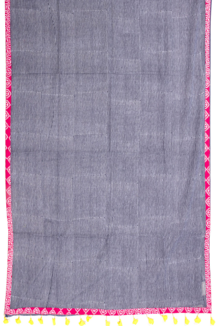 Blue Hand Block Printed Kota Cotton Saree Without Blouse