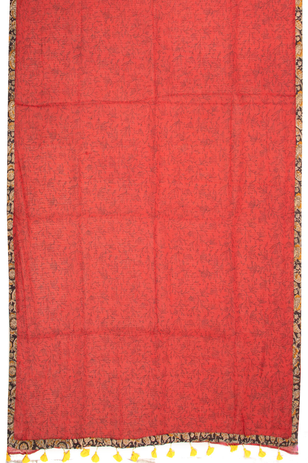 Red Hand Block Printed Kota Cotton Saree Without Blouse