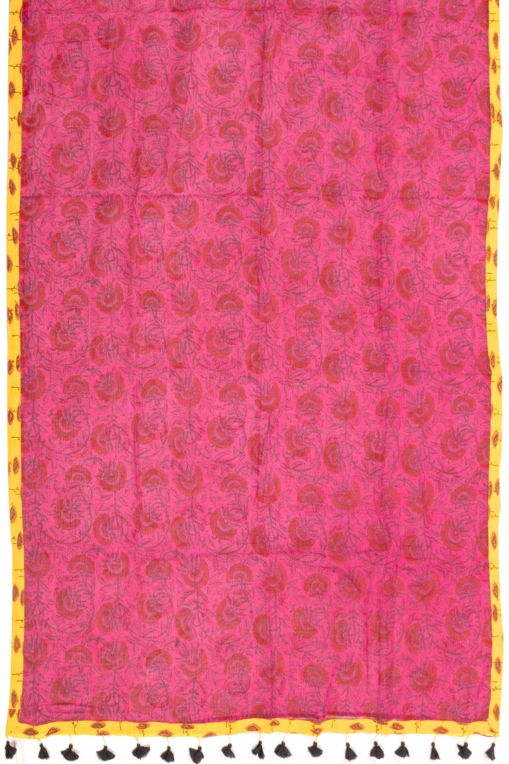 Pink Hand Block Printed Kota Cotton Saree Without Blouse