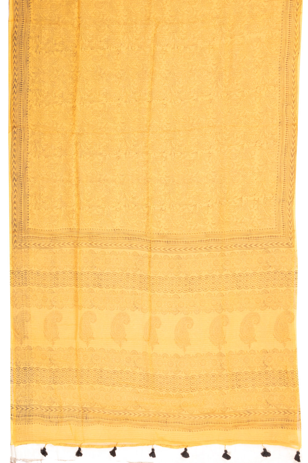 Yellow Hand Block Printed Kota Cotton Saree Without Blouse