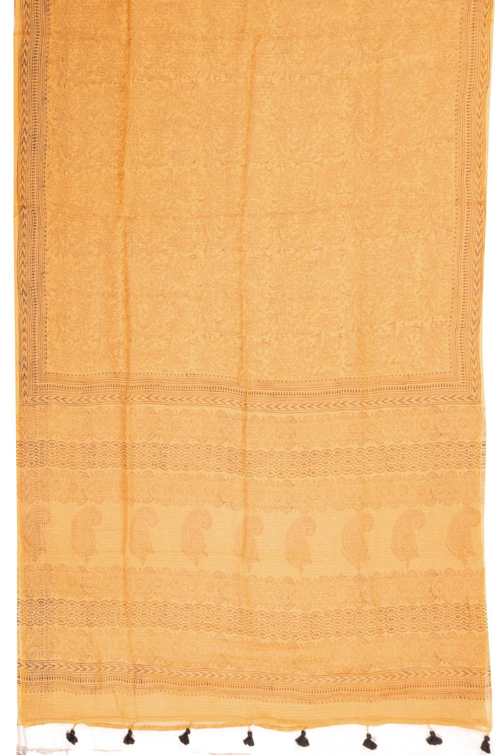 Orange Hand Block Printed Kota Cotton Saree Without Blouse 10072537