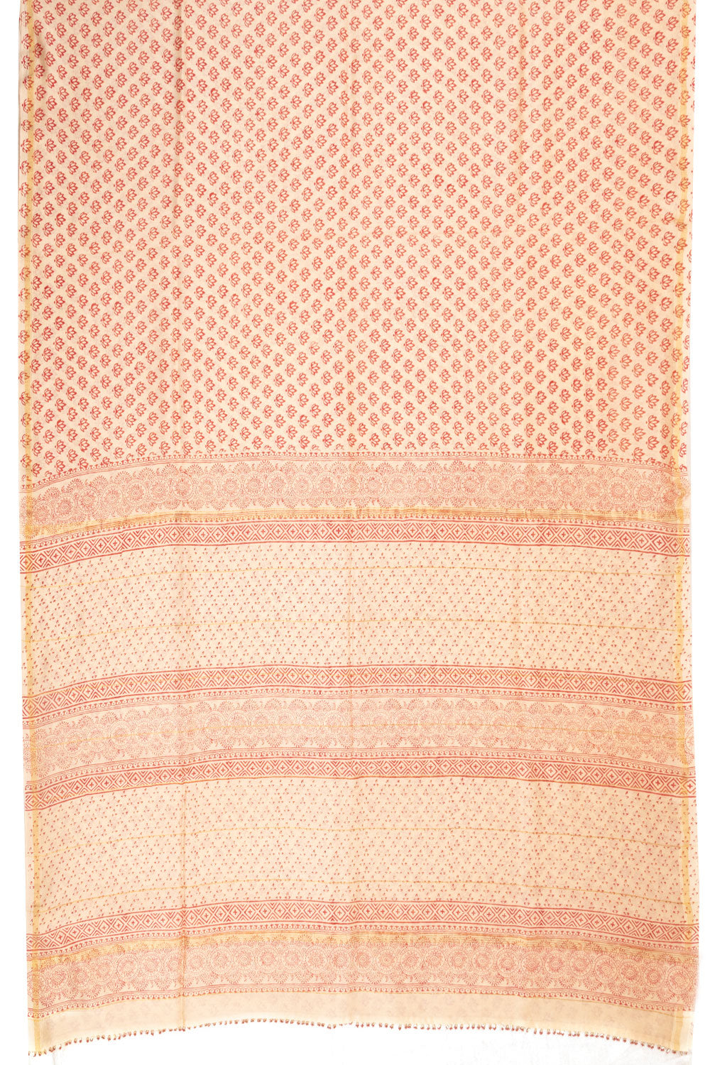 Beige Printed Chanderi Silk Cotton Saree