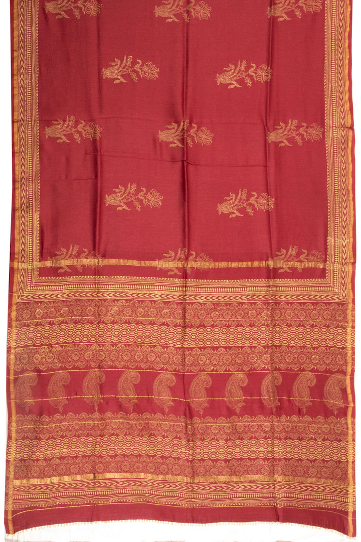 Maroon Printed Chanderi Silk Cotton Saree 