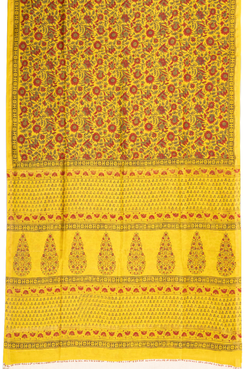 Yellow Printed Chanderi Silk Cotton Saree