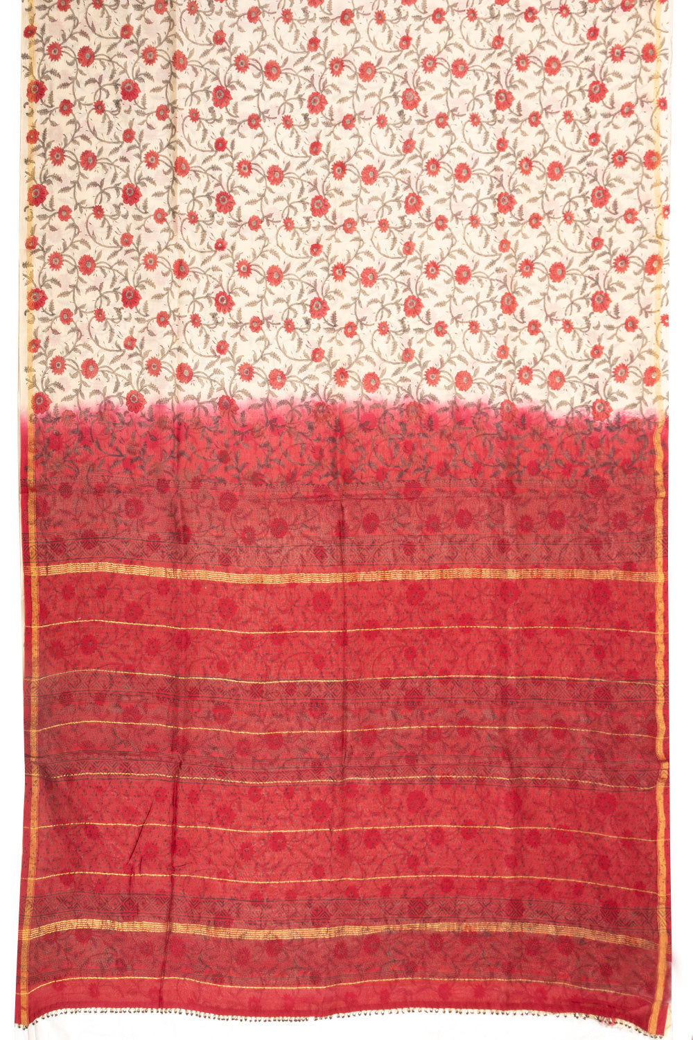 Beige Printed Chanderi Silk Cotton Saree