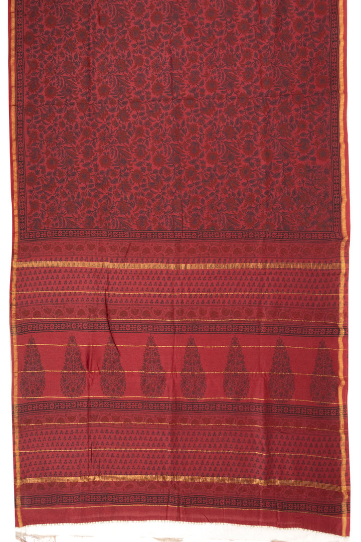 Maroon Printed Chanderi Silk Cotton Saree