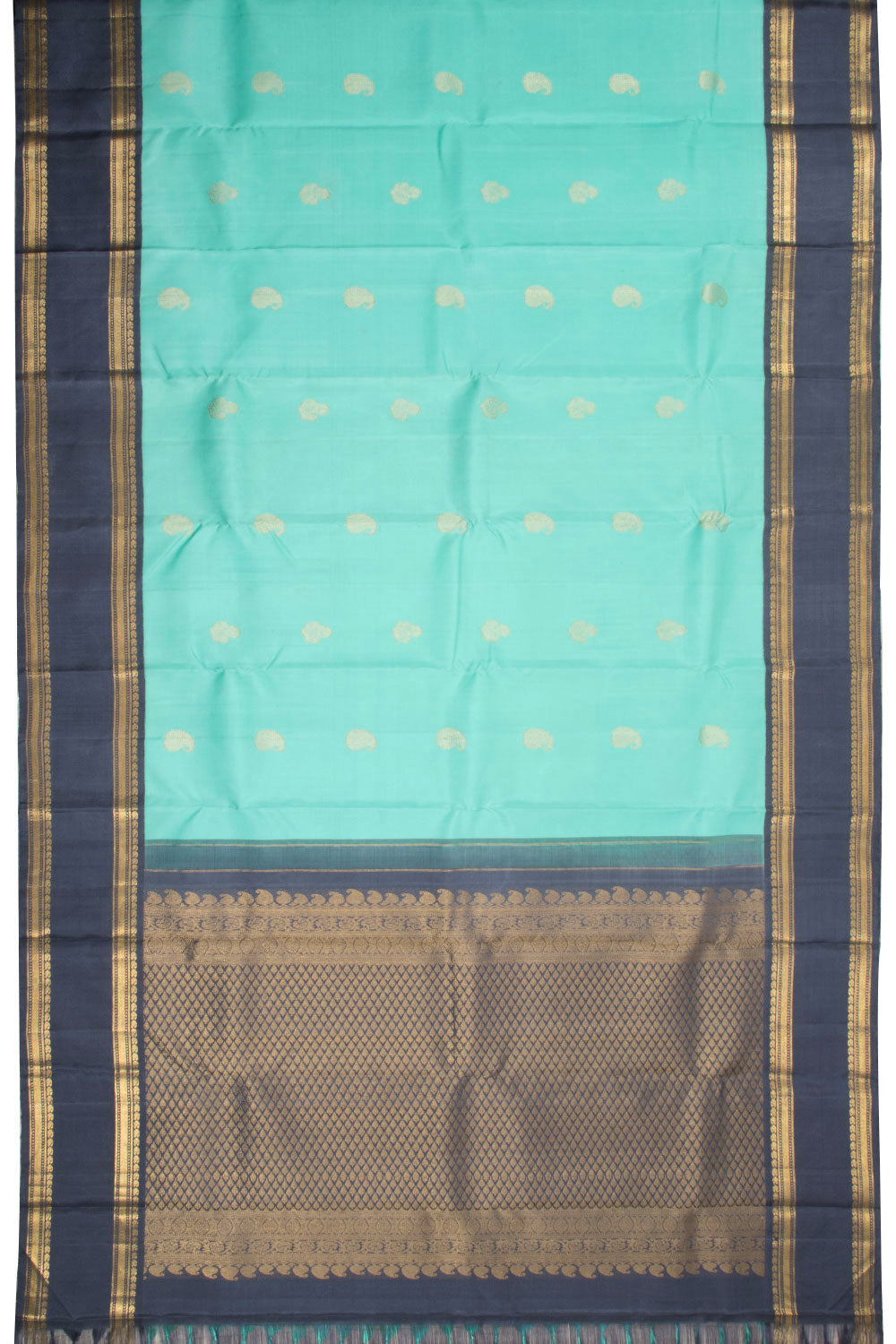 Aquamarine Green Korvai Kanjivaram Silk Saree 10070644