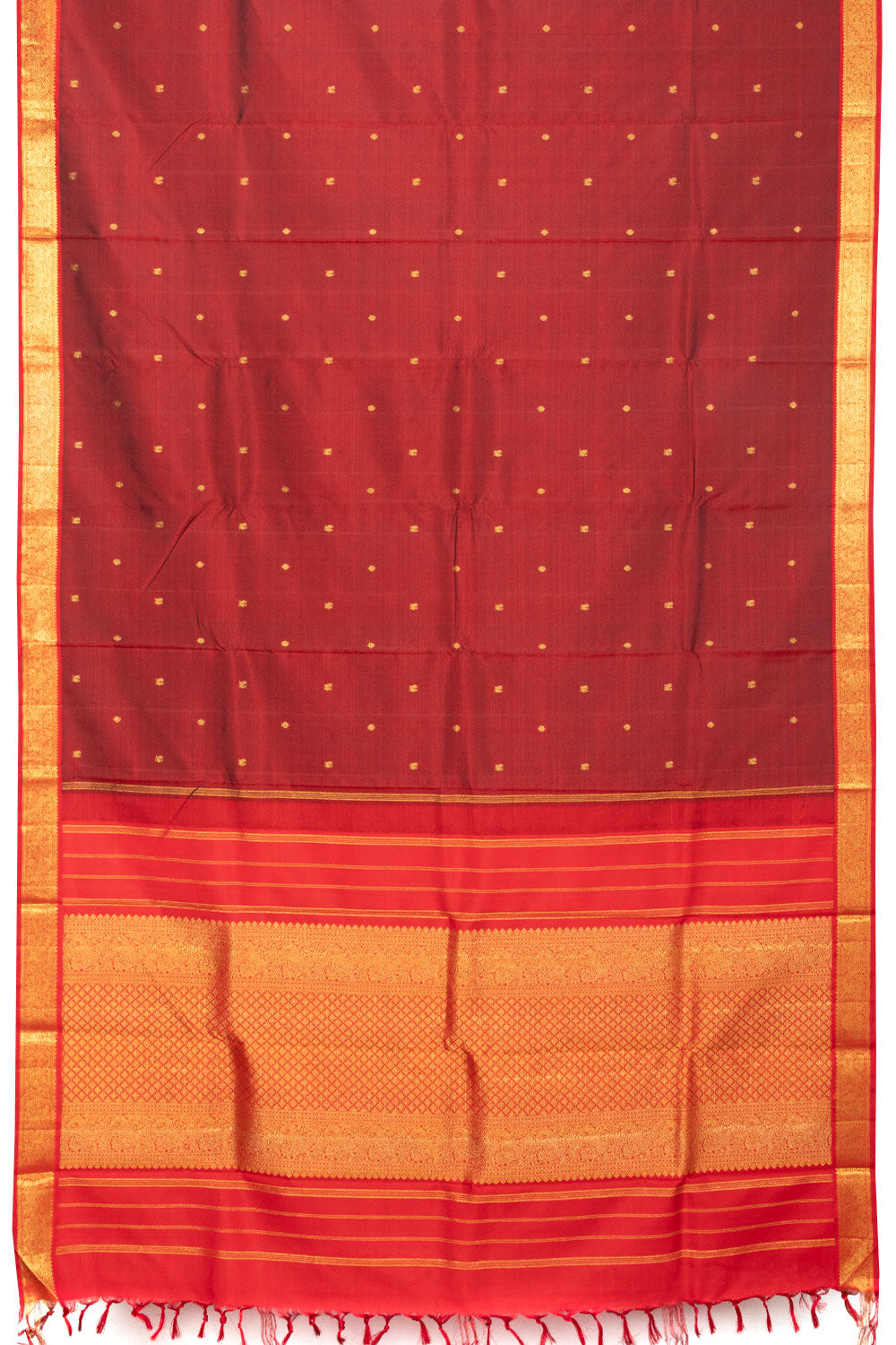 Scarlet Red Handloom Kanjivaram Silk Saree 10070669 - Pallu