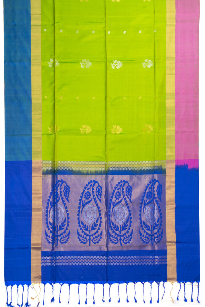 Lime Green Handloom Kanjivaram Soft Silk Saree 10070692 - Avishya