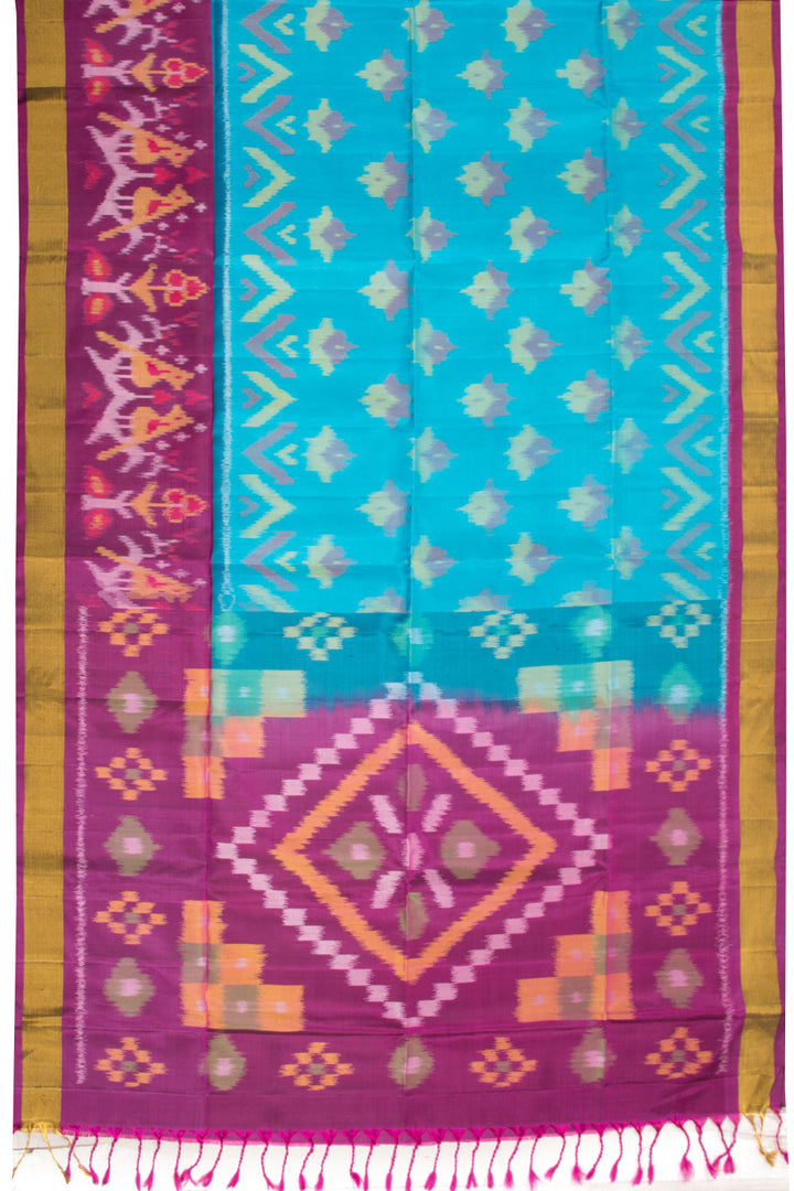 Blue Handloom Ikat Kanjivaram Silk Saree