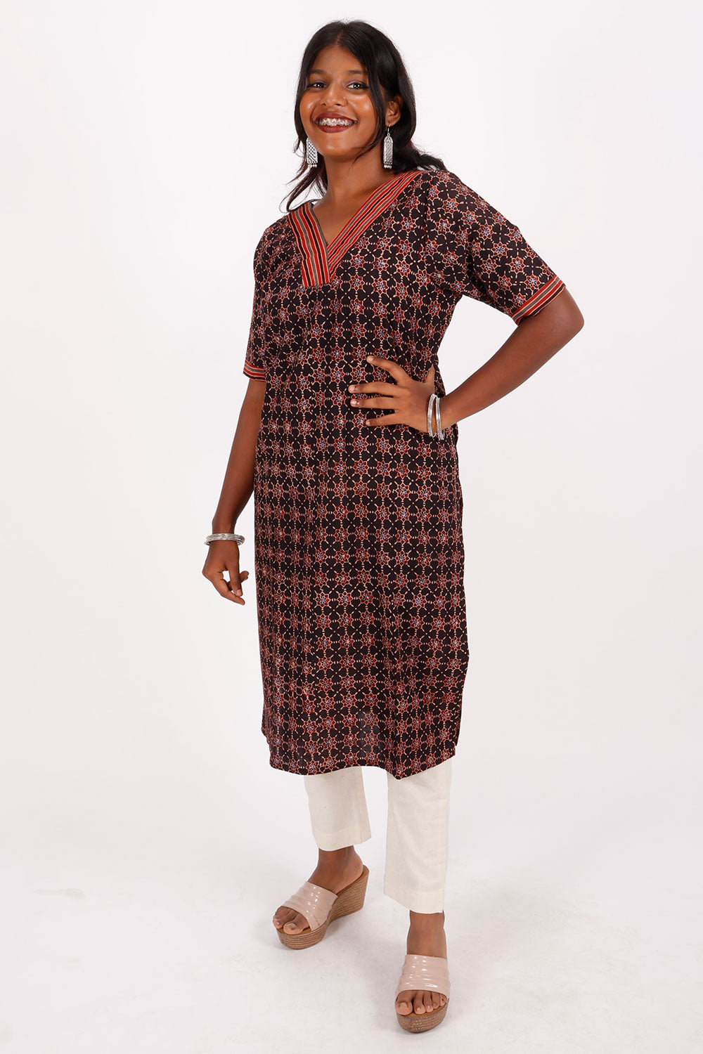 Brown Hand Block Printed Cotton Kurta